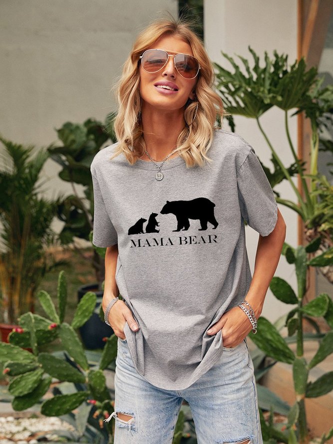 Mother's Day Mama Bear Graphic Crew Neck Tee Top