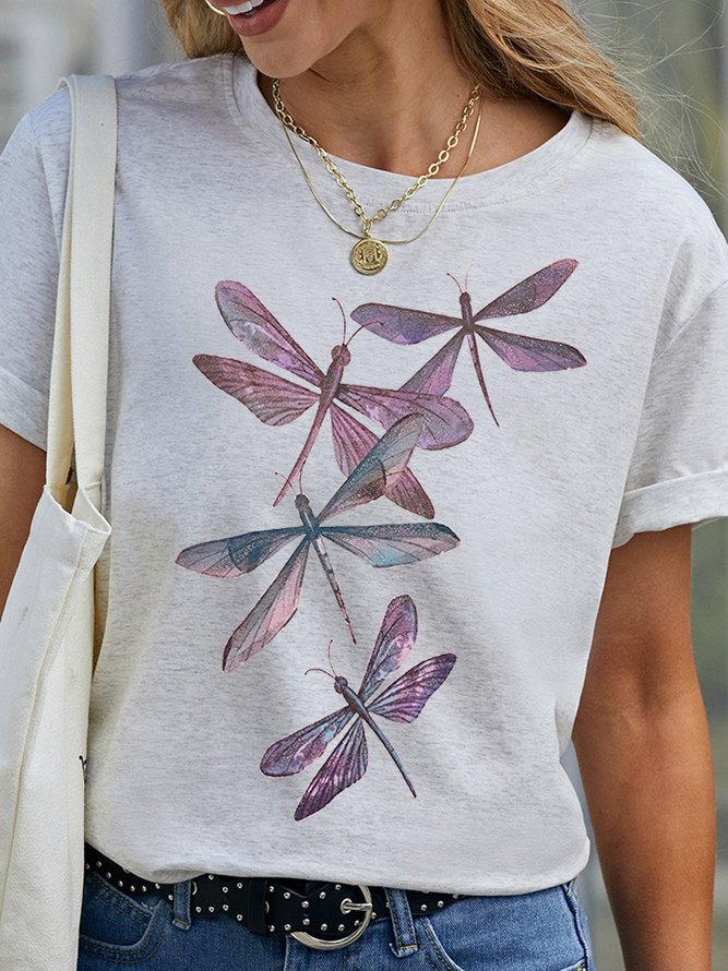 Dragonfly Graphic Short-Sleeved Round Neck Casual T-shirt