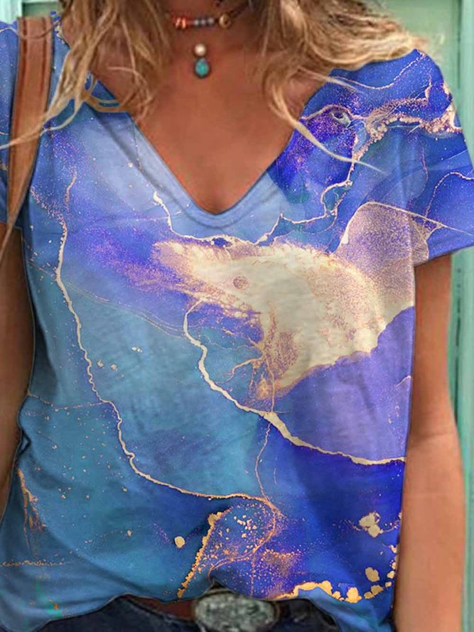 Ladies Vintage Abstract V-Neck T-Shirt