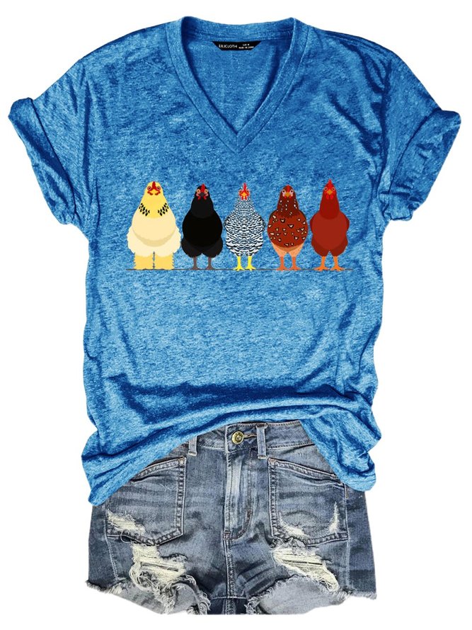 Chicken Tee Women Funny Animal V Neck T-Shirt