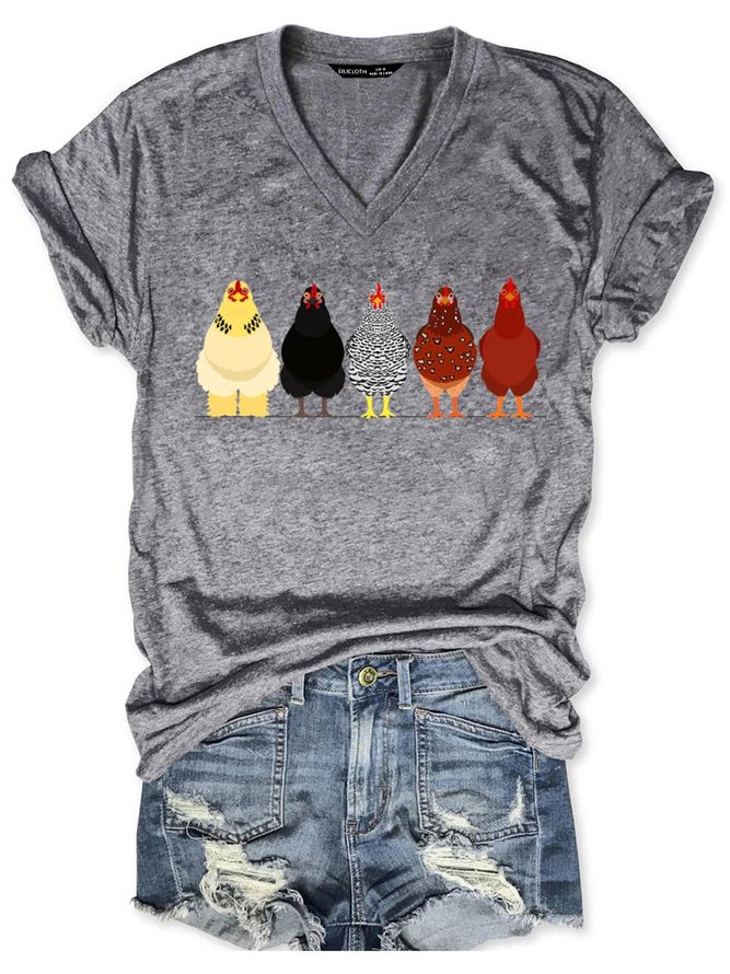 Chicken Tee Women Funny Animal V Neck T-Shirt
