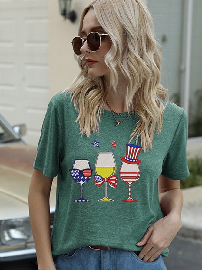 Red Wine And Blue American Flag T-Shirt Tee