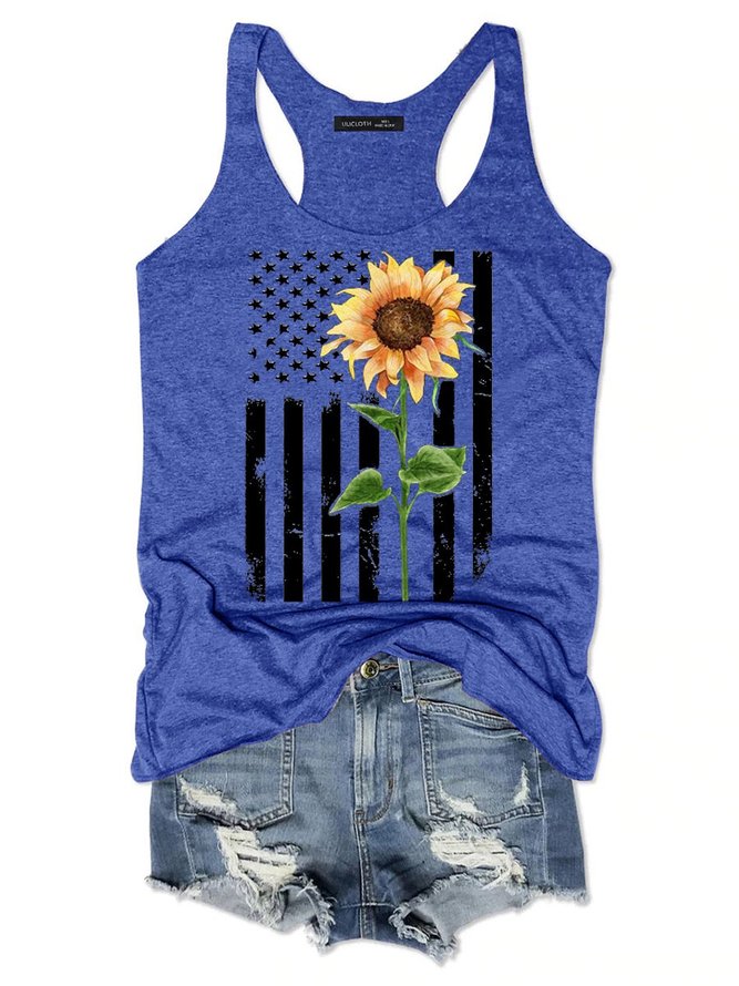 American Flag And Sunflower Women's T-Shirt