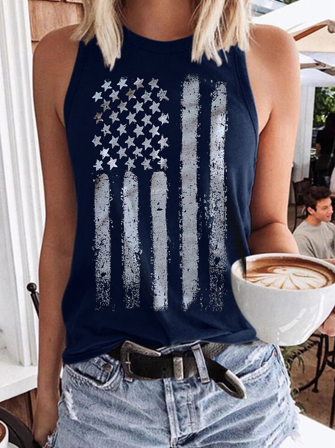 Sleeveless Shirt American Flag Tank Top Patriotic Star and Striped Vest