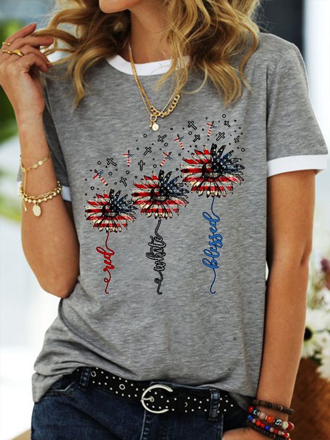 American Flag Sunflower T Shirt Women Star and Striped Tee