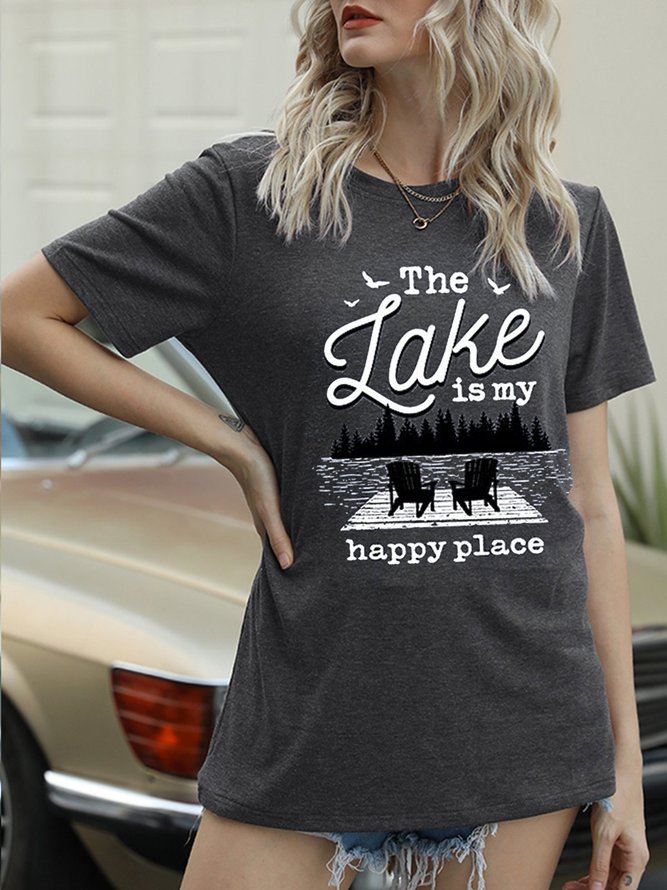Heather Blue 'The Lake Is My Happy Place' Relaxed-Fit Tee T-shirt