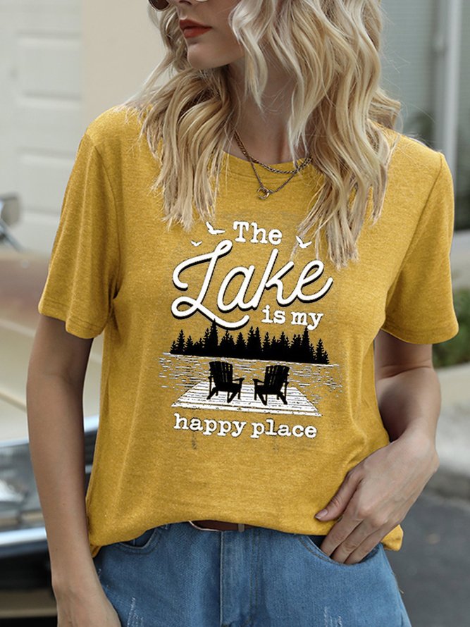 Heather Blue 'The Lake Is My Happy Place' Relaxed-Fit Tee T-shirt