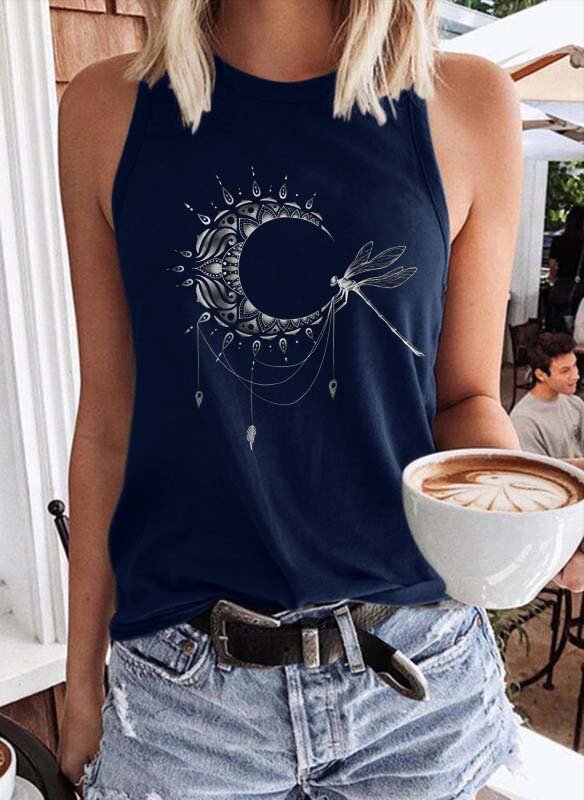 Half Crescent Moon with Dragonfly  Graphic Classic Tank Top