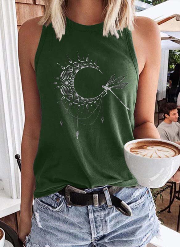 Half Crescent Moon with Dragonfly  Graphic Classic Tank Top