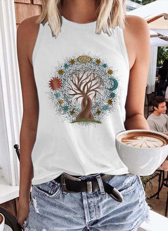 Tree Sun And Moon With Stars Graphic Tank Top