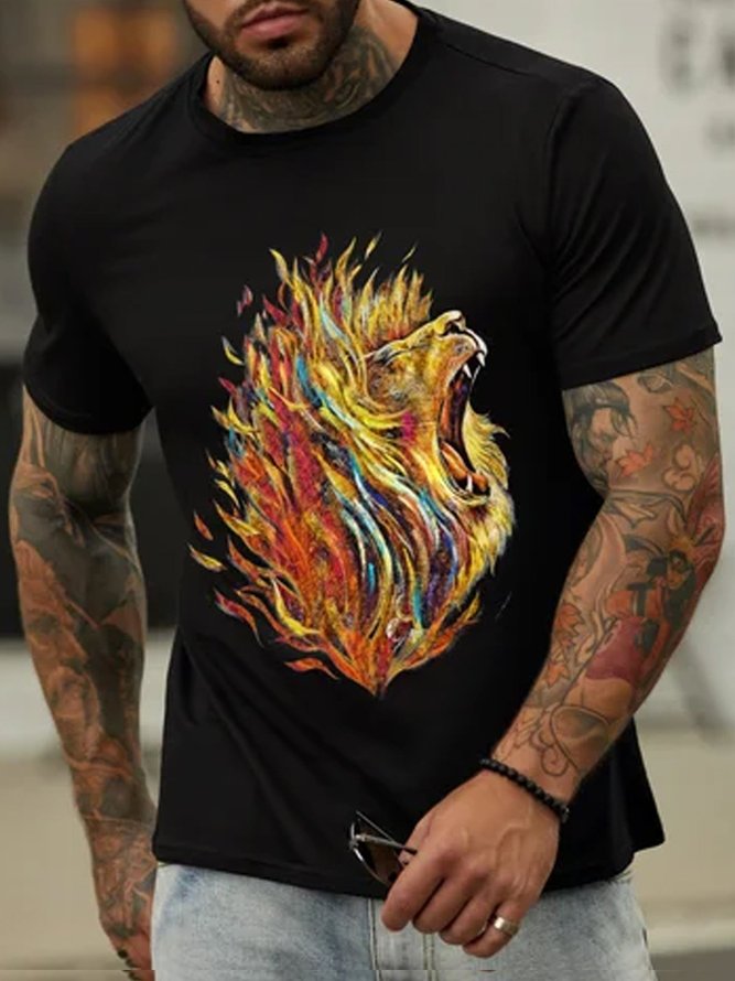 Fire of God Short Sleeve Crew Neck Cotton-Blend Shirts & Tops