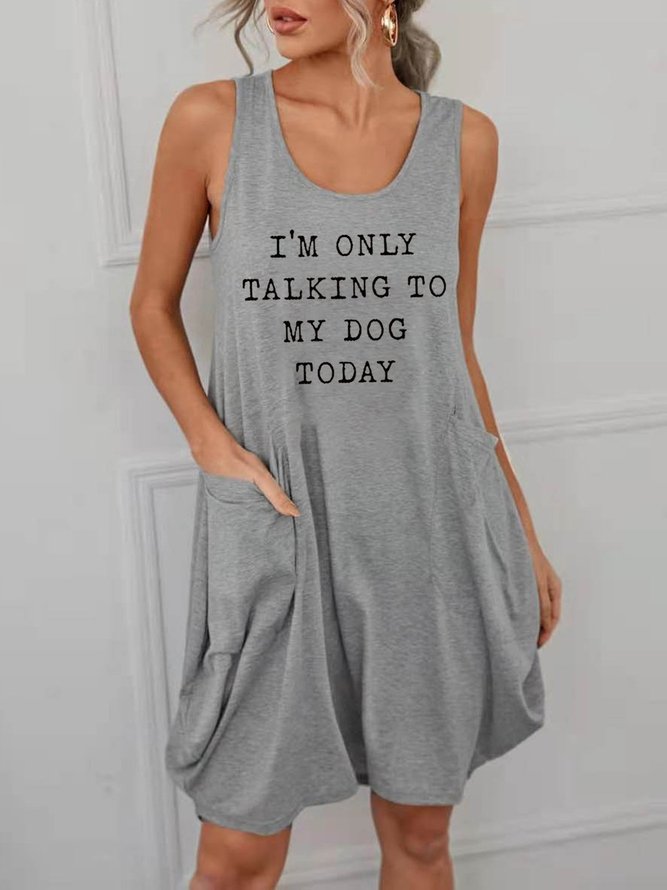 I‘m Only Talking To My Dog Today Cotton-Blend Short Sleeve Knitting Dress