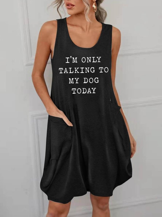 I‘m Only Talking To My Dog Today Cotton-Blend Short Sleeve Knitting Dress
