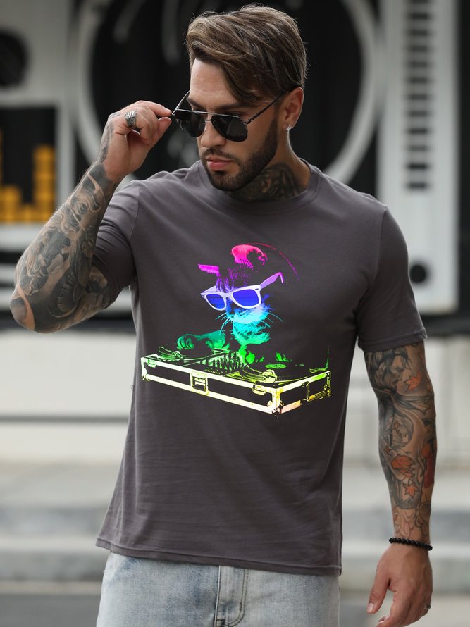 Cat DJ Cotton-Blend Crew Neck T-shirt