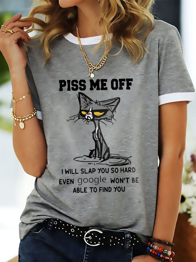 Black Cat Piss Me Off I Will Slap You So Hard Funny Graphic Ringer Tee