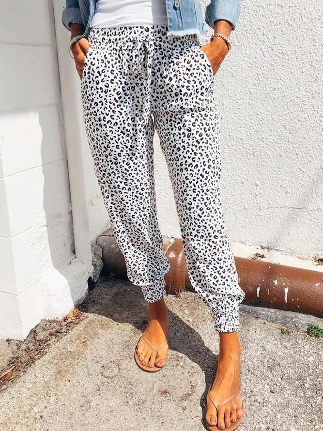 Women s Plus Size Leopard Print Drawstring Elasticated Sweatpants