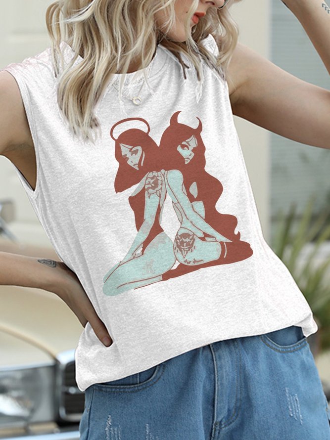 Angle And Evil Sleeveless Cotton-Blend Tanks & Camis