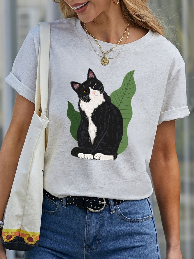 Black Cat Graphic Casual Tee | Women | Casual Short Sleeve T-Shirt ...