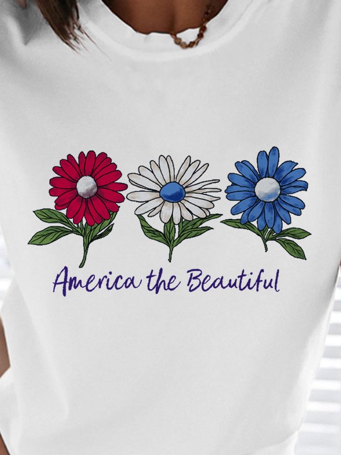 America the Beautiful Daisies Graphic Short Sleeve Loose Tee