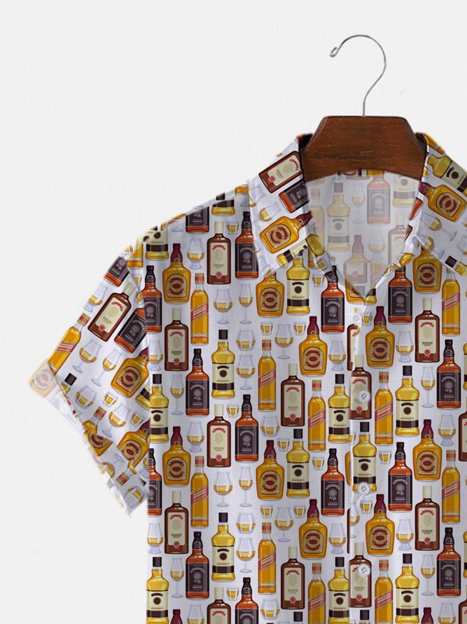 Whisky Bottles And Glasses Shirt Collar Shirts & Tops | lilicloth
