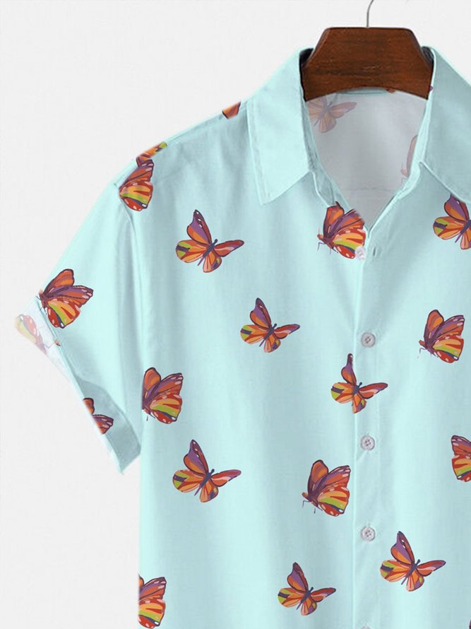 Butterflies Shirt Collar Shirts & Tops | lilicloth