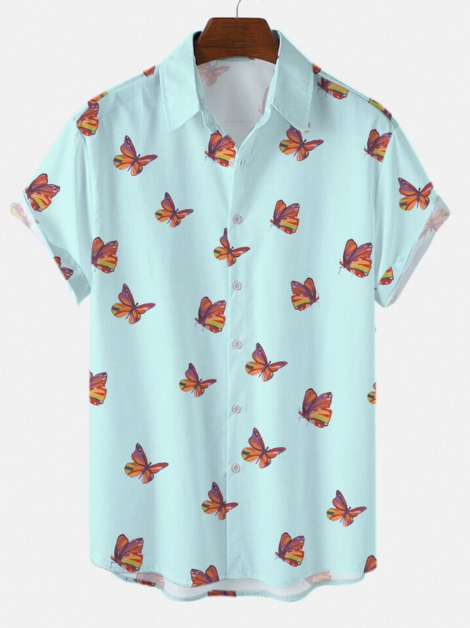 Butterflies Shirt Collar Shirts & Tops | lilicloth