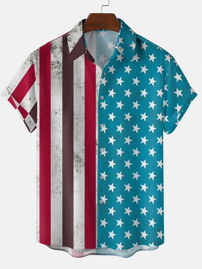 Flag Graphic Short Sleeve Casual Mens Shirt | lilicloth