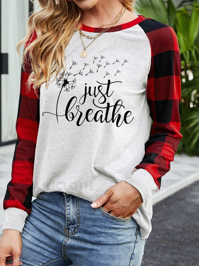 Just Breathe Dandelion Sweatshirts Floral Plaid Long Sleeve Top | lilicloth