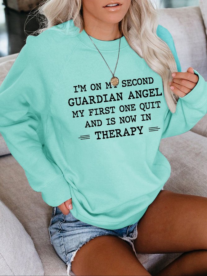 I'm On My Second Guardian Angel Graphic Long Sleeve Sweatshirt