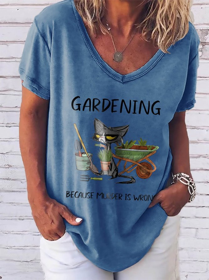 Gardening Because Murder Is Wrong Funny Cat Graphic Tee