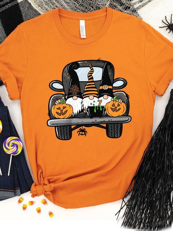 Halloween Truck T Shirt Graphic Pumpkin Crew Neck Tee Top