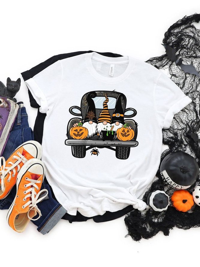 Halloween Truck T Shirt Graphic Pumpkin Crew Neck Tee Top