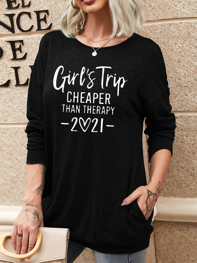 Girl's Trip Cheaper Than Therapy Women's Shift Cotton-Blend Casual Long Sleeve Sweatshirt