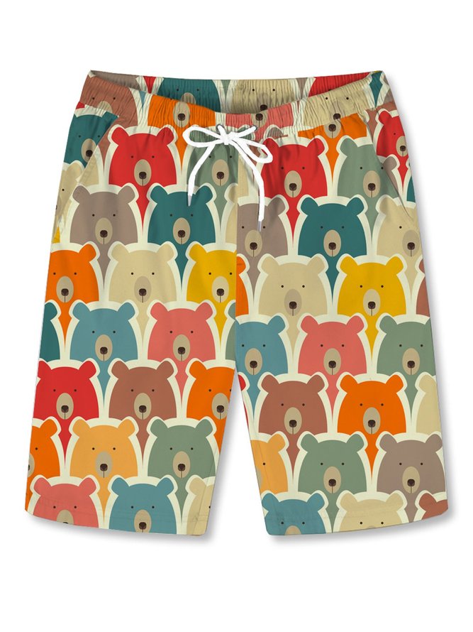 Bear Print Men's  Shorts Shorts