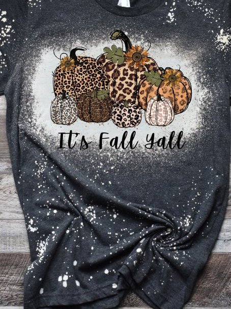 It's fall yall.Printed round neck short-sleeved polyester cotton T-shirt