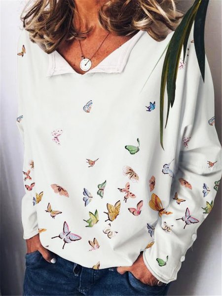Butterfly Long Sleeve Casual Floral Sweatshirts