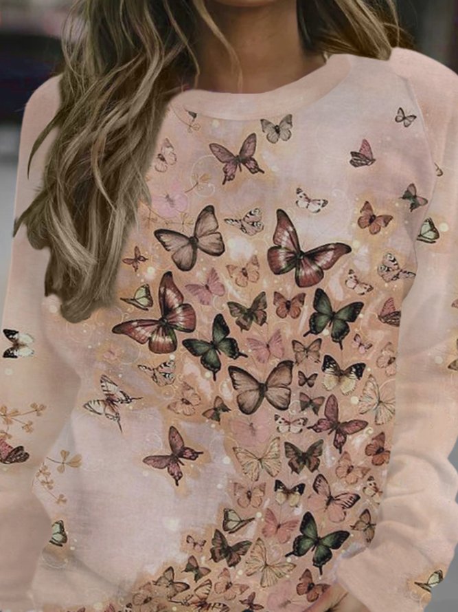 Butterfly Women‘s Cotton-Blend Casual Long Sleeve Crew Neck Sweatshirts