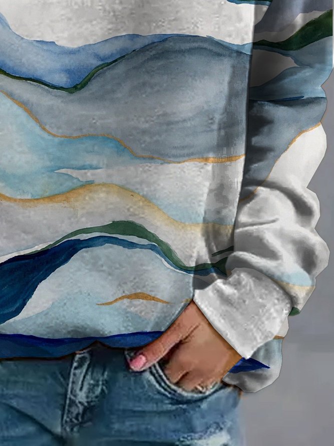 Waves Painting Long Sleeve Casual Sweatshirt