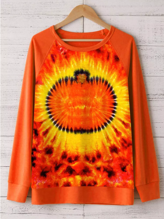 Casual and simple Halloween pumpkin gradient color printing round neck long-sleeved stitching polyester-cotton Sweatshirts