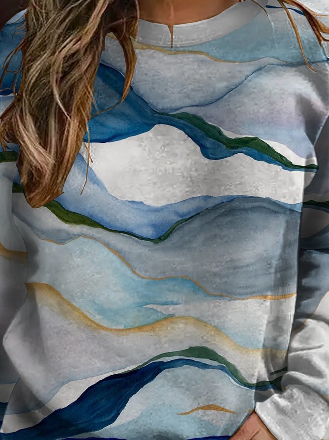 Waves Painting Long Sleeve Casual Sweatshirt