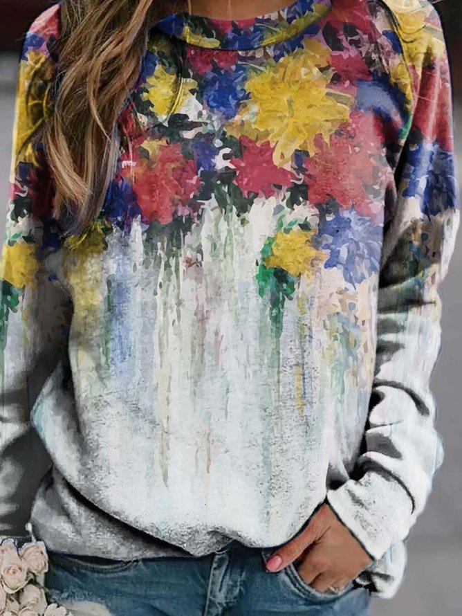 Floral Print Casual Ladies crew Neck Pullover & Sweatshirts