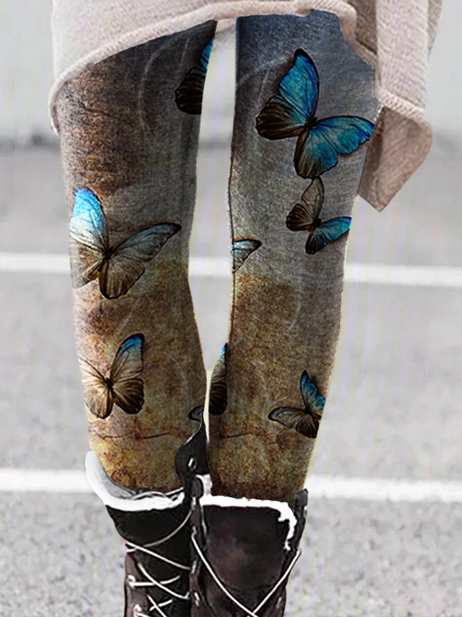 Vintage Butterfly  Print Stretch leggings Leggings