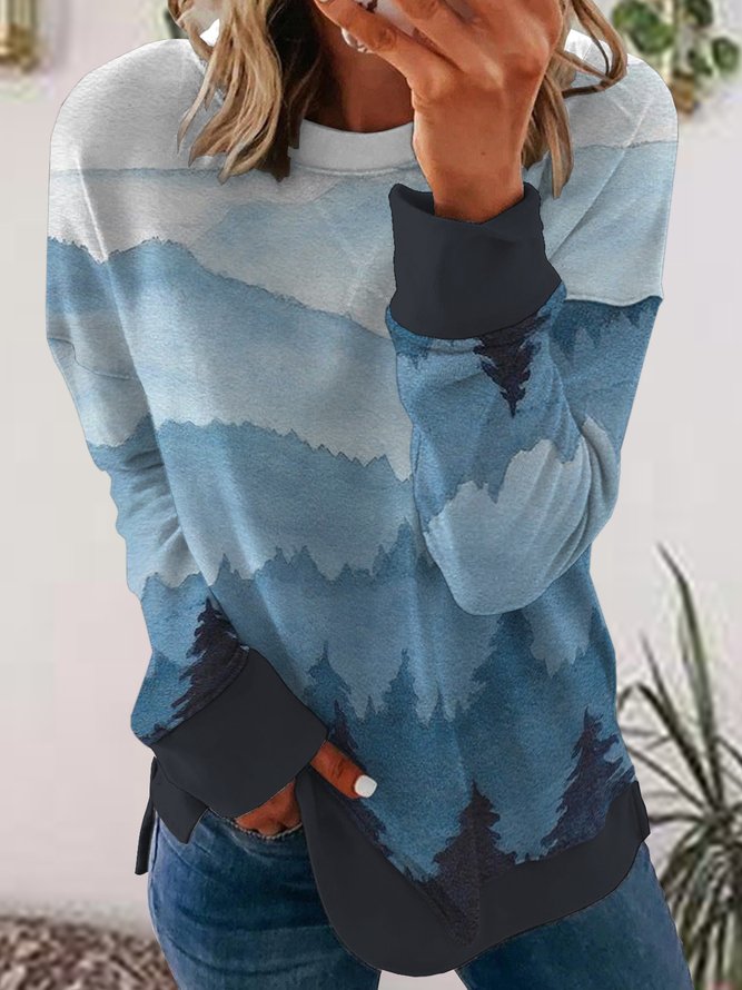 Shades Of Mountains Casual Crew Neck Sweatshirts