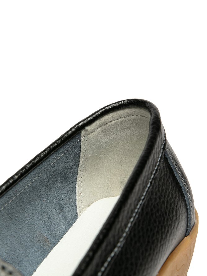 Cowhide Retro Casual Simple Lattice Hollow Flat Shoes
