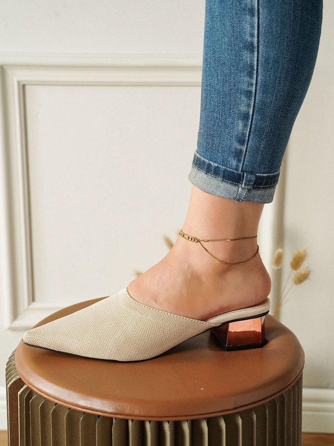 Casual Chunky Heel Point-toe Mules