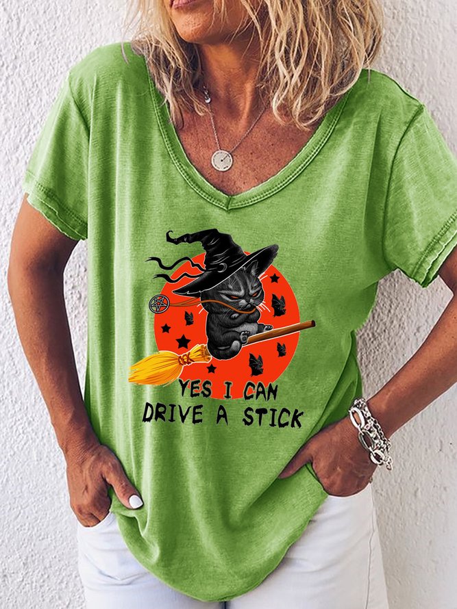 Yes I Can Drive A Stick Witch Cat Women's T-shirt