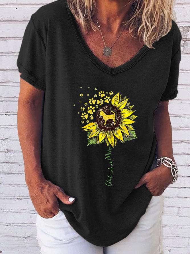 Funny Sunflower Ladies V-neck Short Sleeve