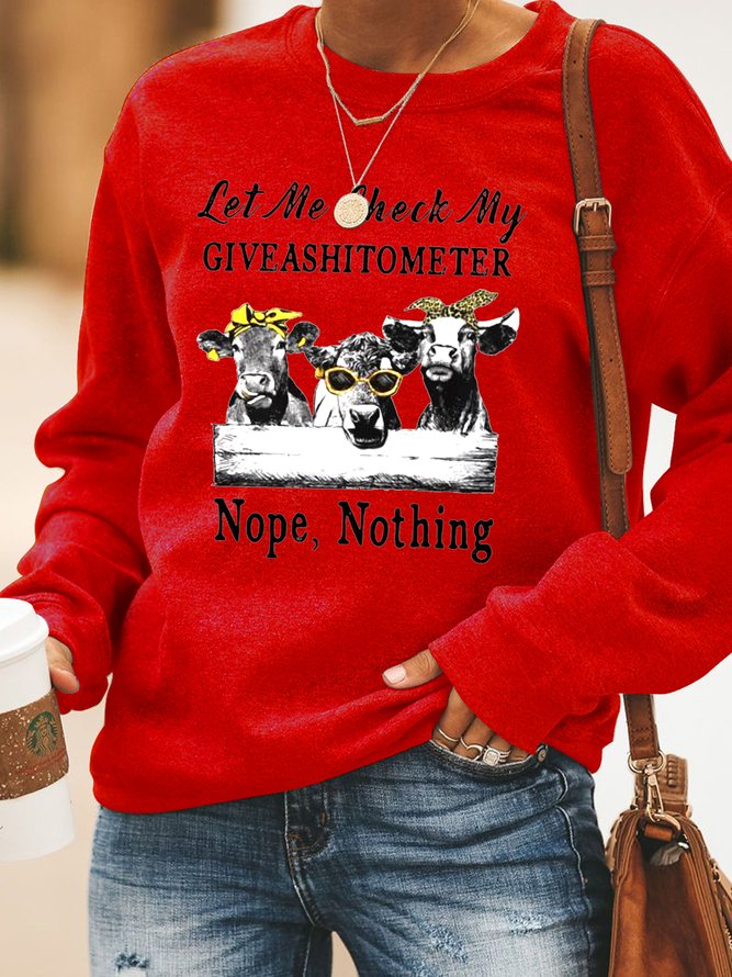 Cow Let Me Check My Giveashitometer Nope Nothing Cotton Blends Sweatshirt