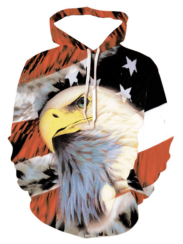 American flag print hooded long-sleeved cotton-blend sweatshirt
