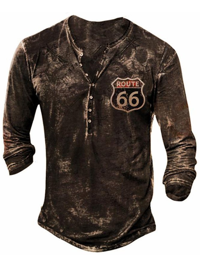 U.S. Route 66 & Whisky Print Men's Shirts & Tops